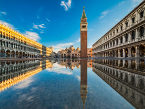 Piazza San Marco in Venice, Italy during Acqua Alta flooding Piazza San Marco in Venice, Italy during Acqua Alta flooding